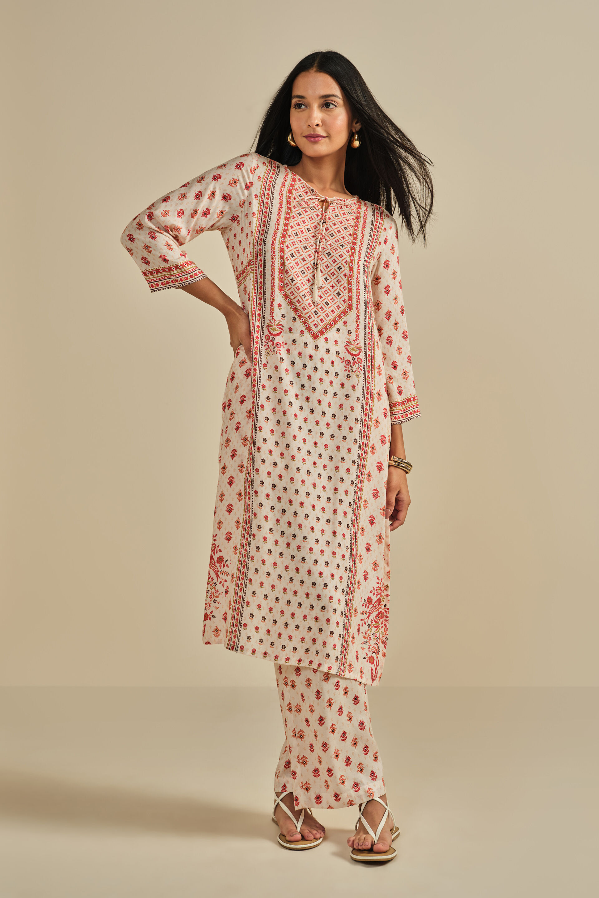 Rangreza Modal Kurta Set, Off White, image 2